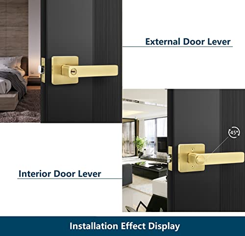 Leydebong 3 Pack Gold Door Handles, Entry Door Levers With Keys Heavy Duty Door Lock Modern Contemporary Design For Home Bedroom Or Bathroom Interior Or Front Exterior Doors #TOP7