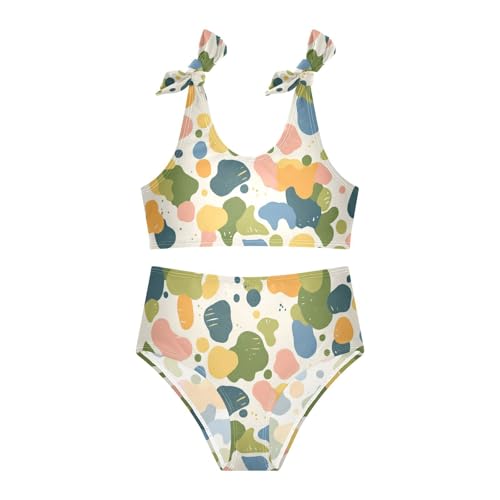 Camouflage Army with Shark Silhouette Watercolor Girls' 2 Piece Kids Bikini Set Quick-Dry Swimsuits Swimwear Adjustable3