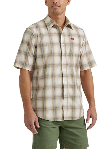 Wrangler Authentics Mens Short Sleeve Classic Plaid Shirt Pale Khaki Plaid X-Large