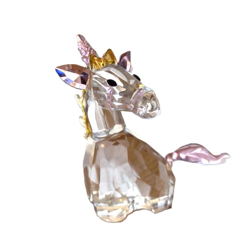Amazon.co.jp: ガラスのユニコーン馬の置物、透明とピンク、手吹き装飾