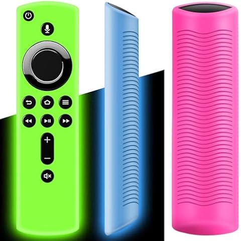 Wevove [3 Pack] Firestick 4K Remote Cover, Fire Remote Case Shockproof, Anti Slip Remote Control Covers, Compatible for Firestick 4K(2nd Gen)/(3rd Gen, Pendant Design) (Glow Blue/Green+Rose Red) Cover