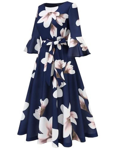 Image of HomRain Women's Church Dresses Modest Bell Sleeve Wedding Guest Cocktail Tea Party Vintage Evening Dress