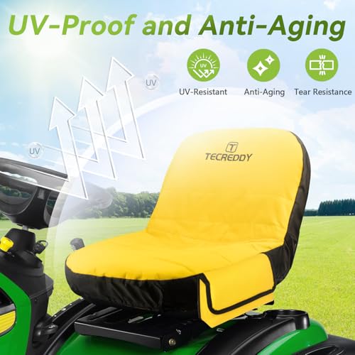 Image of Lawn Mower Seat Cover, Weatherproof Heavy Duty Tractor Seat Cover for John Deere LP92324 Cub Cadet Riding Lawn Mower, 600D Oxford Fabric with Storage Pouch, Medium