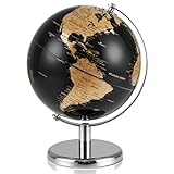 GOPLUS Globo Terráqueo Moderno Negro con Detalles Dorados/Plateados, Soporte Metálico, Base Antideslizante, Zona Horaria, Globo Terráqueo Decorativo de Mesa para el Hogar, la Oficina (Oro)
