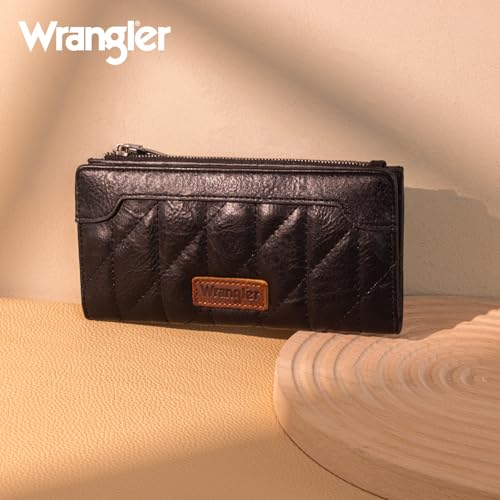 Image of Montana West Wrangler Womens Wallet Slim Black Wallet for Women Bifold Quilted Wallets, Card Cases & Money Organizers Ladies Female Minimalist Travel Wallet with Coin Purse