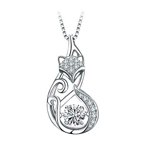 T400 Jewelers Argent Sterling 925 Dancing Stone Collier Belle Fox Fait avec AAA Zirconia Collier Pendentif pour Femmes Filles,45.7cm Cover
