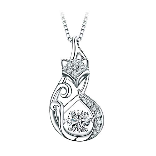 T400 925 Sterling Silver Cat Fox Swan Pendant Necklace with Dancing Diamond Stone Cubic Zirconia Birthday Gift for Women Girls