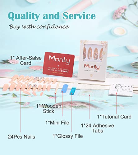 Morily 24Pcs Press On Nail, Pink Glossy With Rhinestones, Luxury Extra Long Ballerina Coffin Fake Nails, False Tips Artificial Finger Manicure For Women And Girls (Pink With Rhinestones) #TOP3