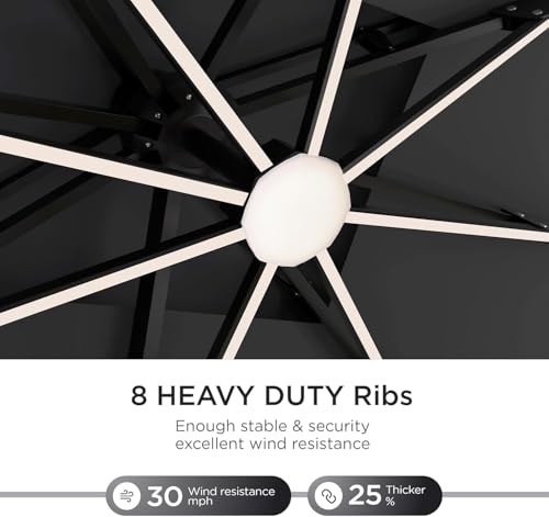 Image of 10' X 13' Patio Umbrella with Weighted Base and LED Lights Outdoor Cantilever Large Rectangle Offset Umbrellas Heavy Duty Aluminum Double Top with 360-degree Rotation for Pool Garden Deck, Black