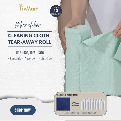 Image of Microfiber Cleaning Cloth roll | Tear-Away Sheets 10x10 in | Ultra Absorbent Reusable Washable lint-Free Towels for Kitchen car Office | 180 GSM Mint Green | Pack of 10 Sheets