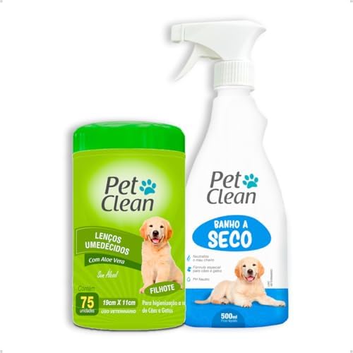 Kit Banho a Seco Pet Clean Sem Enxágue + Lenços Umedecidos para C...