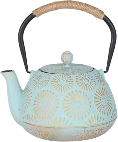 MsiDtsoyひまわり柄鉄瓶ティーポット1.2リットルの鋳鉄製エナメル内壁曲げノズルフィルター付きIHサポート明火補鉄茶具健康に適しています