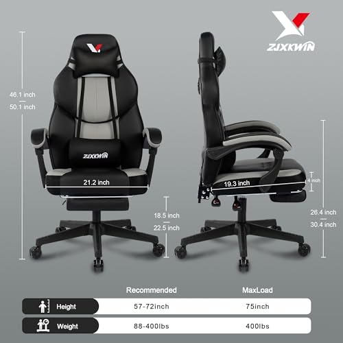 Image of Big and Tall Gaming Chair,400lbs Heavy Duty Office Chair with Footrest, PU Leather High Back PC Desk Chair, Linkage Armrests & Reinforced Steel Frame,Grey