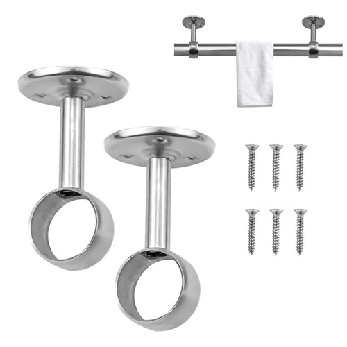 Kewmayer 2 Stück Deckenhalterung, Gardinenstange Halterung Edelstahl Gardinen Wandhalter, Edelstahl-Garderoben-Rohr Decke Wand 20 MM, Auflageträger Für Kleiderstange Kleiderschrank Schrankroh