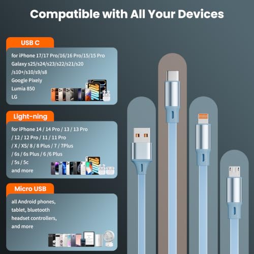 2-Pack MPATIBY 3-in-1 Retractable Multi Charging Cable w/ USB-C, Micro-USB & Lightning Connectors - image 6