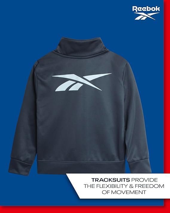 Reebok Toddler Boys Tracksuit Set - 2 Piece Athletic Tricot Full Zip Up Track Jacket and Boys Sweatpants Playwear Joggers Set - Image 4