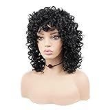 PHOENIXFLY Curly Wigs for Black Women Short Curly Wigs for Women Curly Synthetic Hair Wigs Heat Resistant Hair Replacement Wigs with Wig Caps (Red Black)