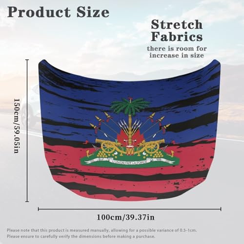 Image of Haiti Flag Car Hood Cover Polyester Elastic Fabrics Can be Washed Suitable for Large SUV and Pickup Trucks