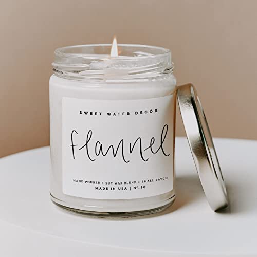 Sweet Water Decor Flannel Candle | Vanilla, Caramel, Amber, Tonka, Smoky Woods, Musk Fall Scented Soy Candles For Home | 9Oz Clear Jar, 40 Hour Burn Time, Made In The Usa #TOP6
