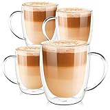 PunPun Klare Kaffeetasse 4Er-Set, Doppelwandige Isolierte Kaffeetassen, Perfekte Größe Für Trinkglas, Doppelwandige Isolierte Kaffeetassen (380 ml / 4 Stück)