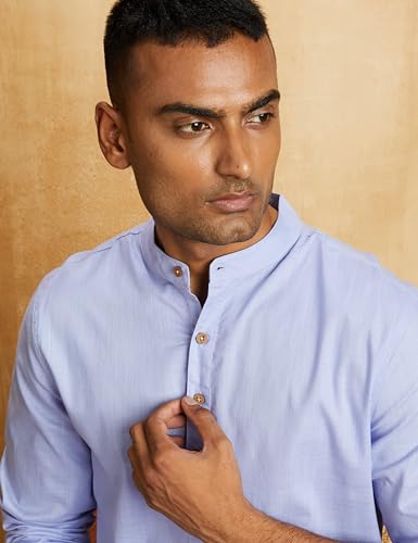 Image of Amazon Brand - Symbol Men's 100% Cotton Solid Long Length Casual Kurta - Regular Fit (Available in Plus Sizes)