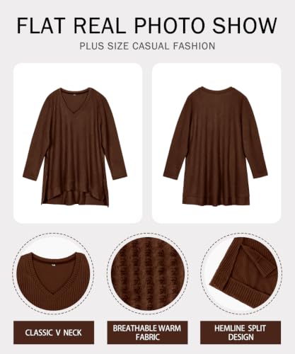 Image of RITERA Plus Size Women Sweaters Waffle Knit Pullover Top Long Sleeve Casual Crewneck Shirt Loose Split Hem Fall Winter Blouse