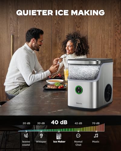 Image of Silonn Nugget Ice Maker Countertop with Detachable Basket and Handle | Soft chewable nugget ice, 6-minute ice making, 33 lbs /24H, 40dB quiet operation, self-cleaning, compact countertop size