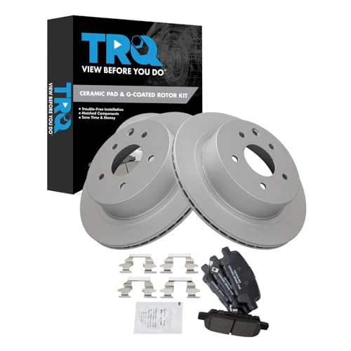 Image of TRQ Rear Brake Pad and Rotor Set Ceramic Coated Rotors Compatible with 2003-2005 Infiniti G35 350Z 2011-2017 Nissan Leaf 2014-2017 Juke Rogue