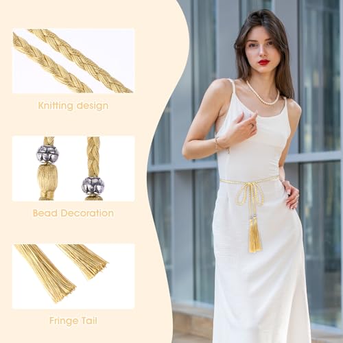 Tassel Braided for Women, Women's Thin Braided Belt Trendy Boho Thin Belt Waist Rope Belts for Skirt Dress3