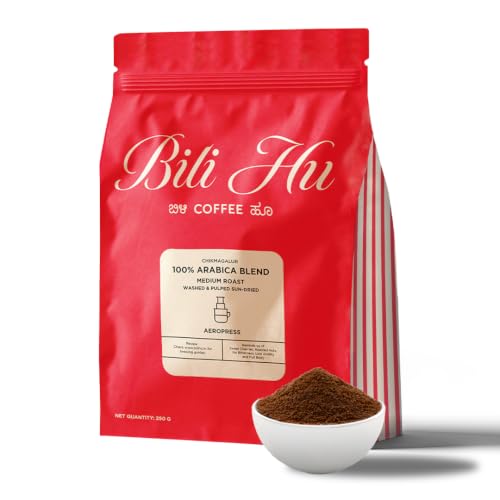 Image of Bili Hu Coffee, Aeropress Coffee Powder, 100% Arabica Blend, Medium Roast, (Pack of 1, 250 gms)