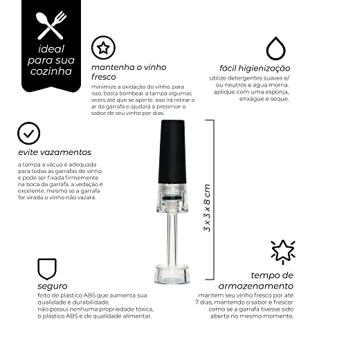 Tampa Para Vinho Vácuo Acrílica Mimo Style Transparente/Preto