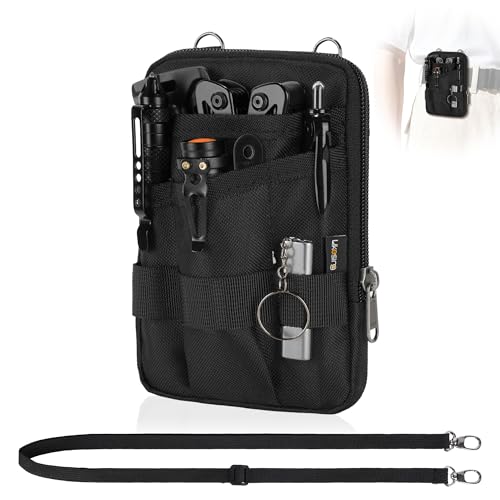 Likesing Pocket Organizer with Removable Strap, EDC Belt Organizer with 6 Pockets and 3 Slots, Small Tool Pouches EDC Pouch for Men for Small Gears Flashlight Tactical Pen Notebook Gadget Organized