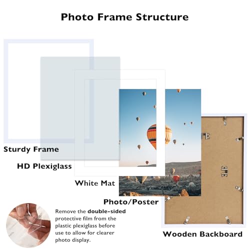 Image of JCJMY 20x24 Picture Frame with 16x20 Mat, Display Photo 16x20 with Mat or 20 x 24 Without Mat, Wall Hanging Large 20 by 24 Poster Frame with Plexiglass, White