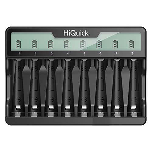 AA AAA Rechargeable Batteries Charger 8 Bay with LCD Display USB & Type C Input,Independent Fast Charging for Ni-MH Ni-CD AA AAA Rechargeable Batteries by HiQuick
