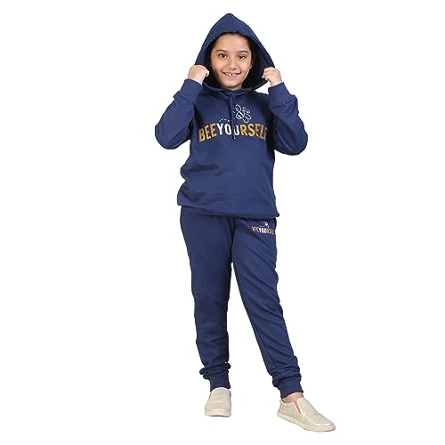 Image of LABEL MY Girls Cotton Loop Knit Full-Sleeve Printed Hoodie Sweatshirt & Joggers Tracksuit | Comfortable and Stylish Coord Set for Kids & Teens| 5-16 Years