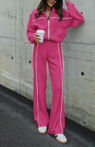 Image of BTFBM Women's Two Piece Tracksuit Fall 2026 Long Sleeve Zip Up Sweatshirt Long Pants Outfits Jogger Sweatsuit Sets