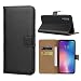 Produktbild BESTCASESKIN Handyhülle Kompatibel Xiaomi Mi 9 Hülle Schutzhülle Premium Echt Leder Flip Lederhülle Case für Xiaomi Mi 9 Tasche +Panzerglas Schutzfolie, Schwarz