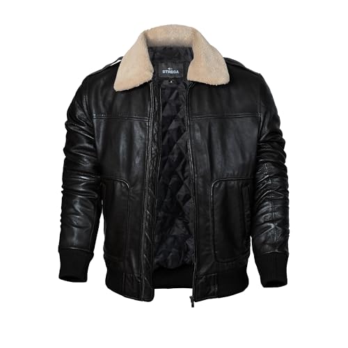 STREGA Black Leather Bomber Jacket
