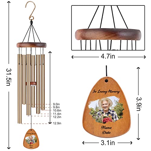 Image of Personalized Custom Wind Chimes Memorial Gift for Loss of Loved One Mother Dad Mom Dog Pets Customized Outdoor Sympathy Wind Chimes with Photo Text