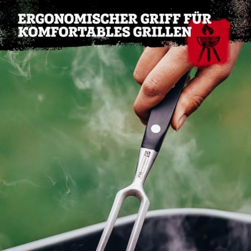 Foto von FMProfessional Fleischgabel für Steaks, Braten & Gemüse by Fackelmann – Grillgabel mit langen Zinken – Tranchiergabel zum Wenden und fixieren von Fleisch & Co, Silber