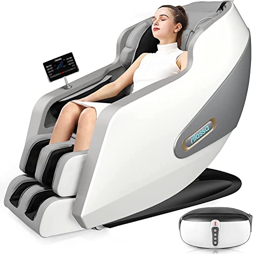 Oways Massage Chair,2023 4D Massage Chairs,Ai Voice Control Zero Gravity Chairs Full Body Shiatsu Scan And Recliner Chair Sl Track With Yoga Stretch,Heating,Bluetooth Speaker,Airbags (Grey & White) #TOP21