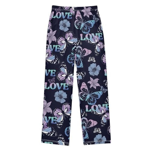 visesunny Boys' Pants Purple Butterfly Jogger Pants Elastic Waist Long Bottoms Trousers with Pockets