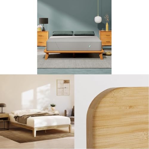 Siena 12” Twin XL Mattress with Bamboo Bed Frame & Headboard - Natural Color - Medium Firm Memory Foam - Premium Pressure Relieving Layers - Easy Tool Free Set Up - Holds Up to 500 Pounds