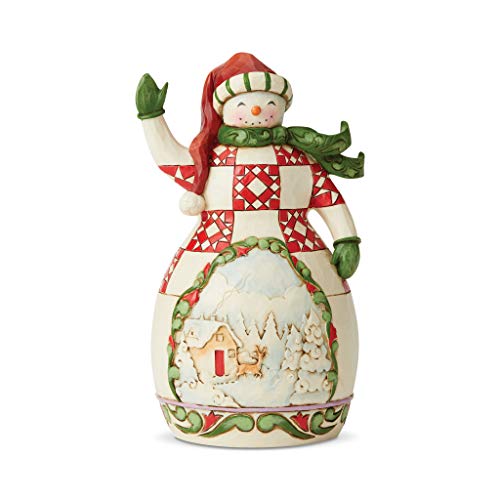 Enesco Jim Shore Heartwood Creek Snowman with Winter Scene Figurine, 8.19" H, Red, Green