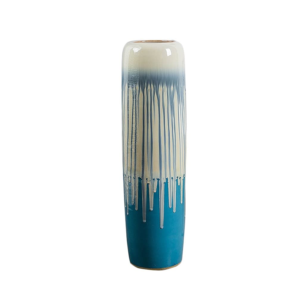 SnamicE Blue Ceramic Floor Vase Large Living Room Entrance European Modern Simple Flower Arrangement Decoration Handmade High Vase 60Cm,