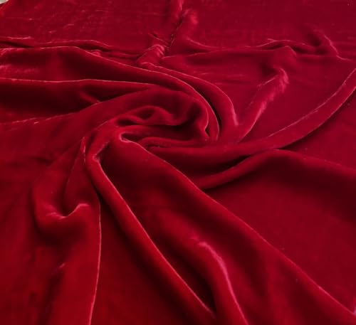 Red Luxury Silk Velvet Fabric by The Yard/The Half Yard, Silk Velvet Fabric for Apparels, Curtains, Pillowcases, Blankets and Home Decor, Cut in a Continous Length. (by The Yard)