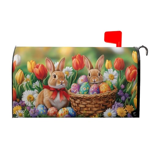 Image of Happy Easter Bunny Mailbox Covers Easter Mailbox Covers Magnetic Standard Size 18x21 Inch Spring Easter Bunny Eggs Mailbox Decorations Holiday Mailbox Wrap Post Letter Box Cover for Home Outside