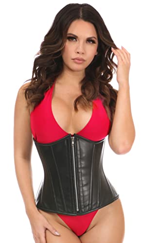 Daisy corsets Women's Top Drawer Black Faux Leather Steel Boned Underbust Corset, Large