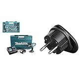 Makita DHP453FX12 18 V Kombi-Bohrer mit 1 x 3,0 Ah Akku & 101 Stück Zubehörset, 18 V & Hama Reisestecker zum Anschluss ausländischer Geräte an deutsche Schutzkontakt-Steckdosen, Reise-Adapter schwarz
