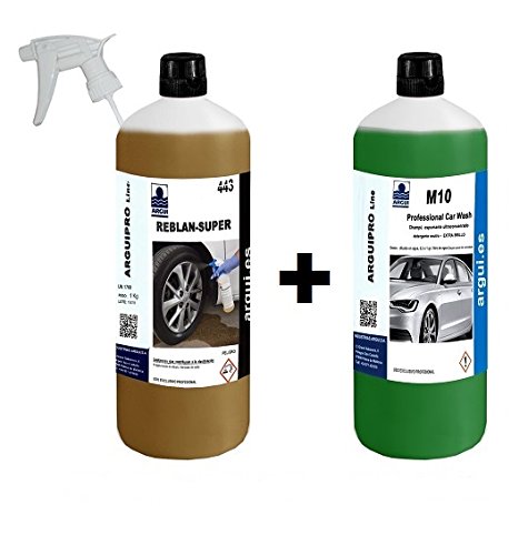 ARGUIPRO Line Limpia Llantas SIN ÁCIDO Profesional Concentrado, SIN FROTAR0 DETERGENTE Coche Profesional. REBLAN Super 1 Litro + M10 Professional Car Wash.